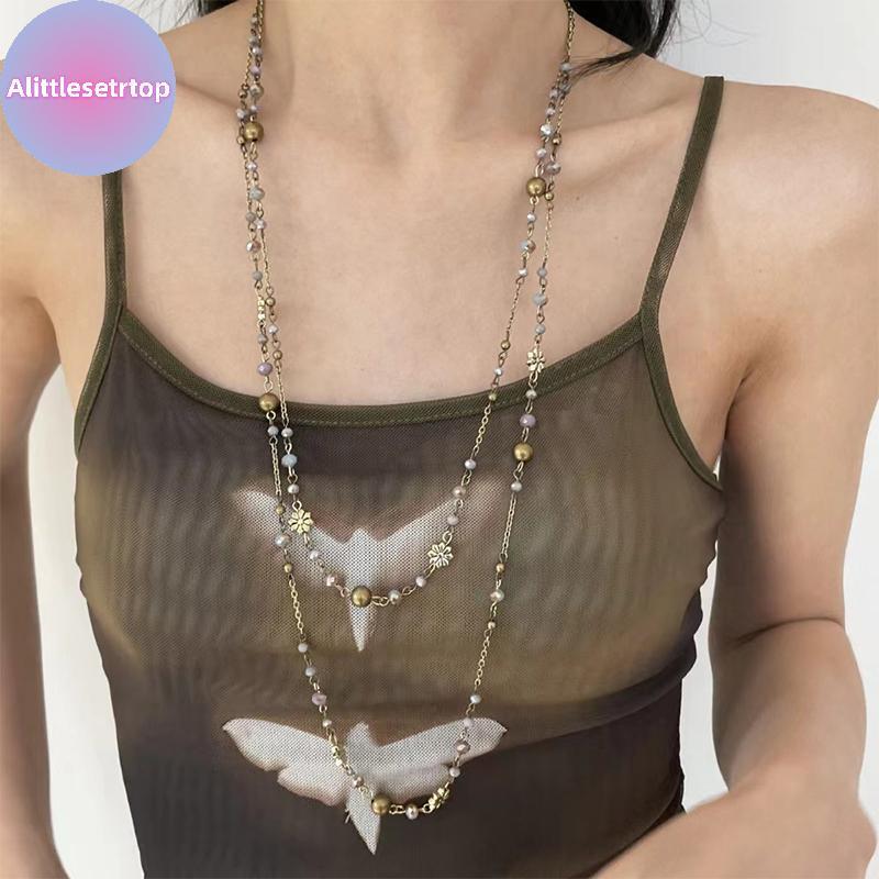 Alittlesetrtop Bohemian Beaded Long Sweater Necklace Womens Fashion Stackable Long Necklace VN