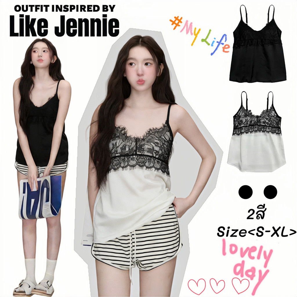 Jennie🤍 พร้อมส่ง🖤เสื้อกล้ามคอวี เนื้อผ้า ซาติน เสื้อครอปทรงสวย งานดี แฟชั่นเซ็กซี่ สีดำ สีขาว เรียบหรู