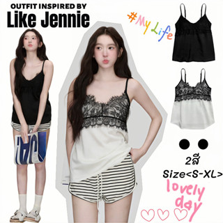 Jennie🤍 พร้อมส่ง🖤เสื้อกล้ามคอวี เนื้อผ้า ซาติน เสื้อครอปทรงส…