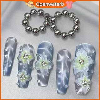 [KAN] เล็บรอบแม่เหล็กลูกปัดดอกไม้น้ําแข็ง Cats Eye Nail Art 10 ชิ้น FXH