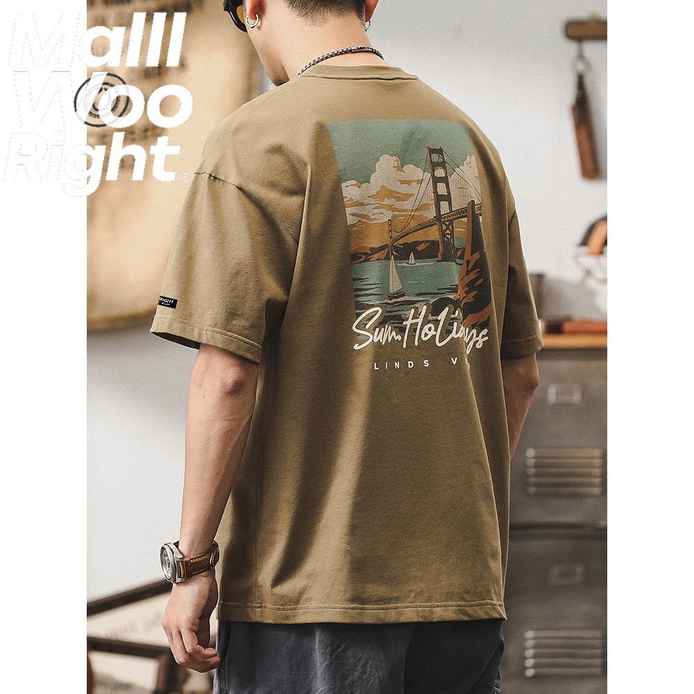 Woo Right  เสื้อยืดผู้ชายแขนสั้นแบรนด์ย้อนยุคอเมริกันฤดูร้อน 2026 ใหม่เย็นหลวมครึ่งแขนเสื้อยืดผู้ชาย