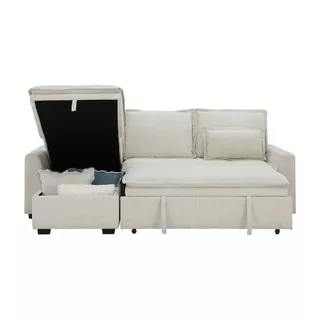 INDEX LIVING MALL โซฟาเบดผ้า L-shape รุ่นโดมิโกะ - สีเบจ