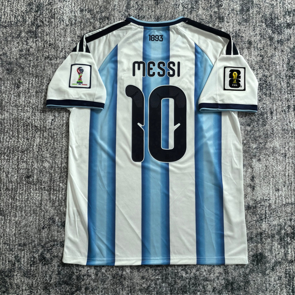 26-27Argentina Home Jersey Fan Issue Soccer Jerseys MESSI No.10 Top พิมพ์อะไรชื่อเย็บปักถักร้อย FC S - 4XL