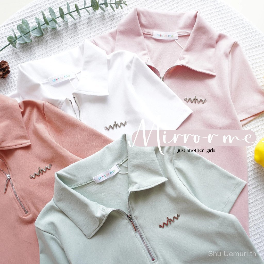 mirrorme เสื้อโปโลคอปก ดีเทลซิปหน้า ซิปรูดปรับได้ สาวอวบใส่ได้
