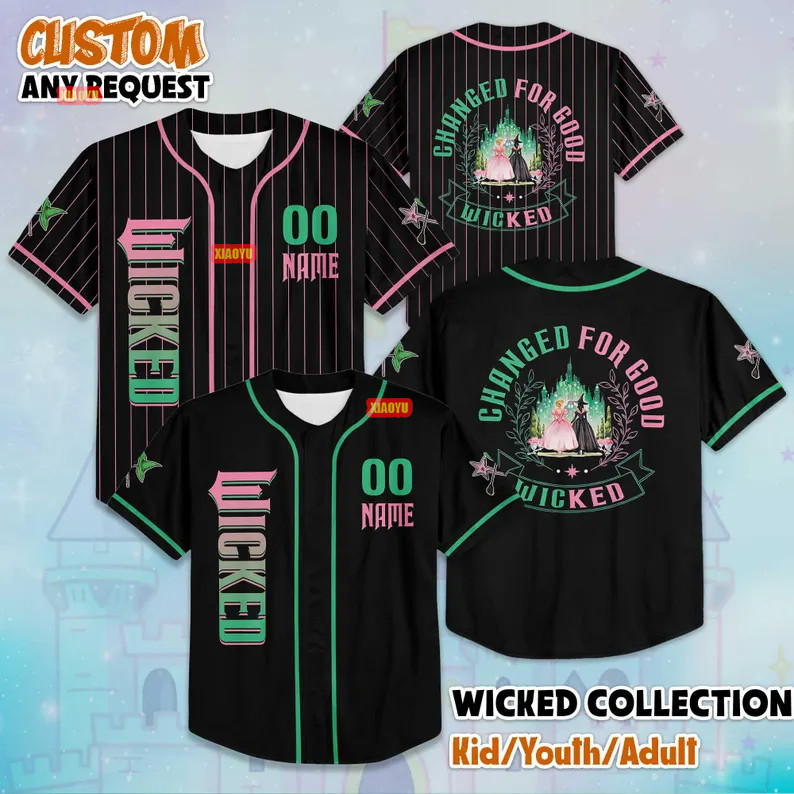 เสื้อเบสบอลพิมพ์ลายเฉพาะบุคคล แบบ Elphaba และ Glinda จากเรื่อง Wicked