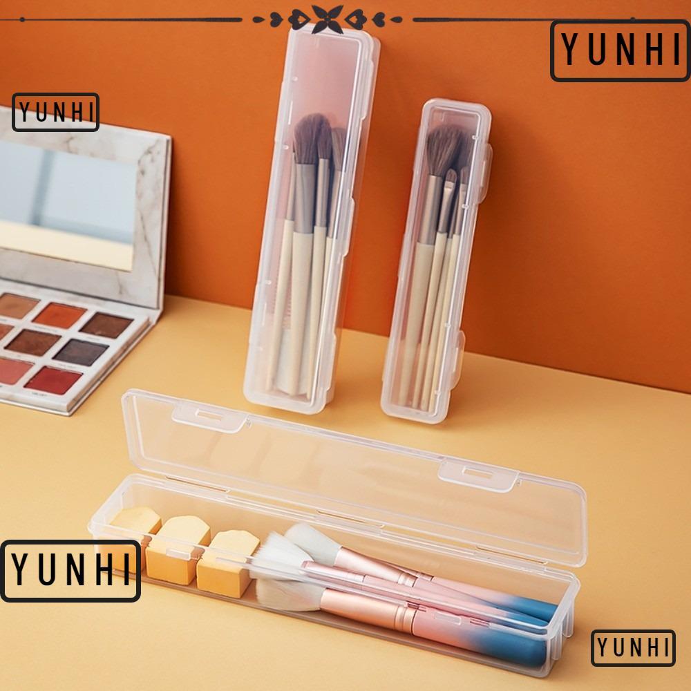 YUNHI กล่องเก็บของ, มัลติฟังก์ชั่นพร้อมฝาปิดกล่องแปรงแต่งหน้า, แบบพกพากันฝุ่นโปร่งใสเครื่องเขียนออแกไนเซอร์จิปาถะจัดเก็บ