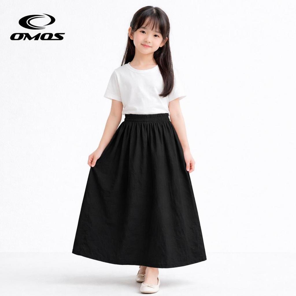 OMOS Kids A-Line กระโปรงยาวกระชับสัดส่วนเอวสูงสไตล์เกาหลี (นุ่มและระบายอากาศ)