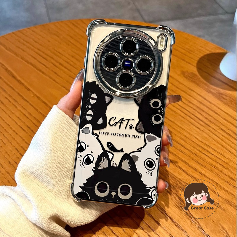 น่ารักแมวดําชุบกรอบเคสโทรศัพท์สําหรับVivo Y11 Y7S Y3 Y3S Y05 Y04 Y04S Y03 Y02S Y02 Y02A Y02T T5X T4R