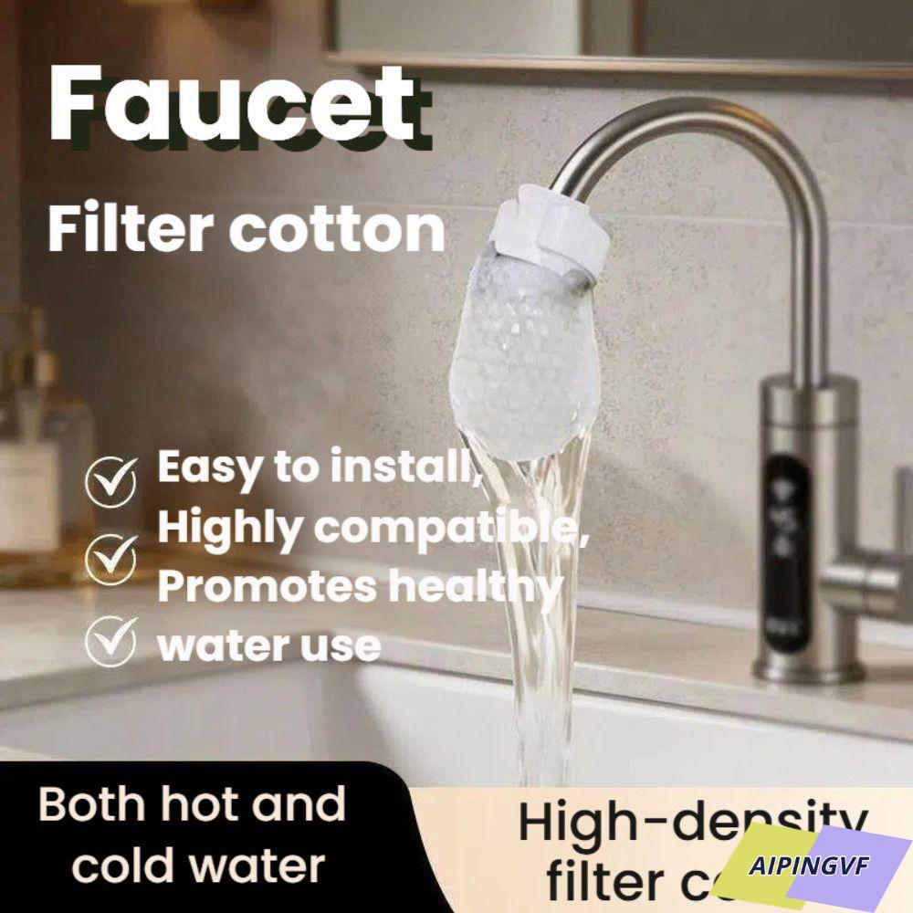 AIPINGVF 10/20/50 ชิ้นก๊อกน้ํากรองผ้าฝ้าย,Anti-splash Universal Faucet Filter,หนาพร้อมT-strap Tap Water Filterกระเป๋า