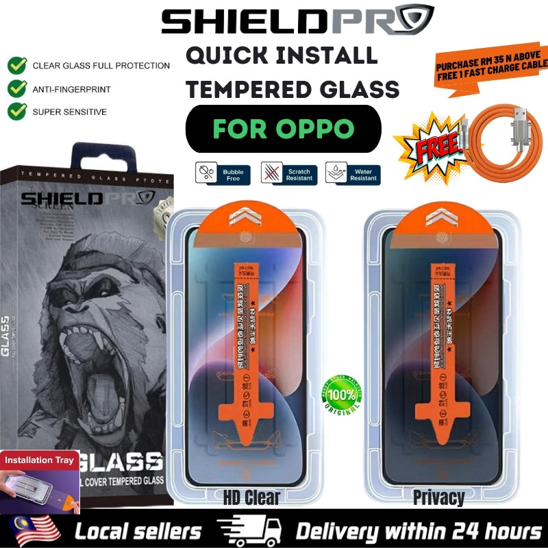 ShieldPro Quick ติดตั้งกระจกนิรภัยสําหรับ OPPO A6 5G A6X A6T A5i A6 A5 PRO A3X A3 ป้องกันหน้าจอ