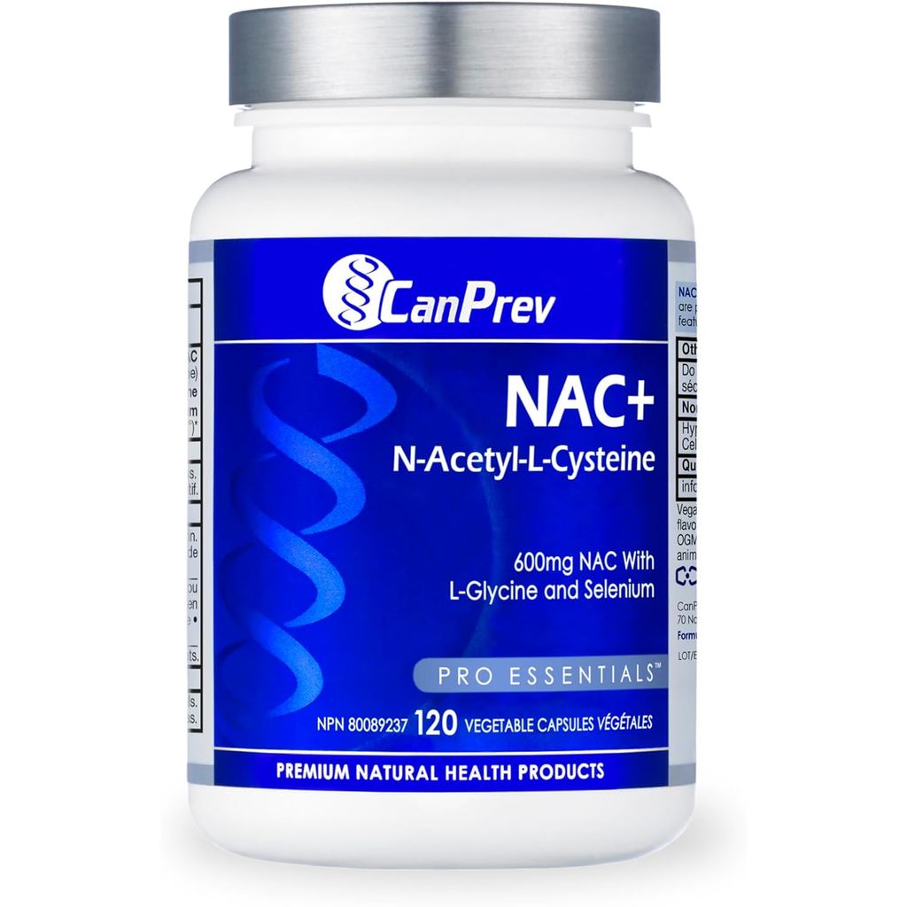 CanPrev NAC+ N-Acetyl-L-Cysteine plement, 120 Vegan Caps 120-Day ply - 600mg NAC พร้อม L-Glycine & G