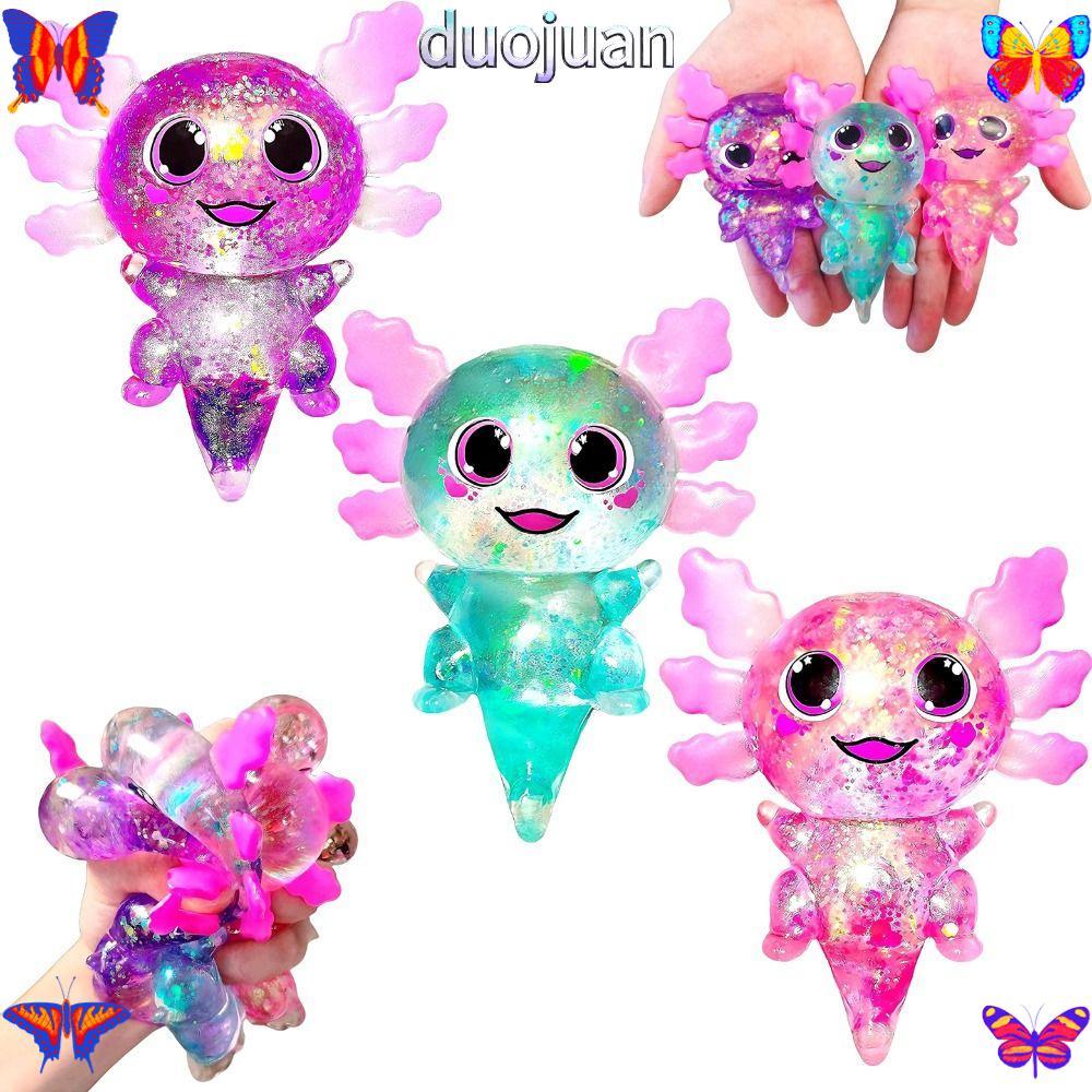 DUOJUAN Squishy Stress Glitter, Glitter Soothing Texture Axolotl Squishy ของเล่น, รูปร่างน่ารัก Suga