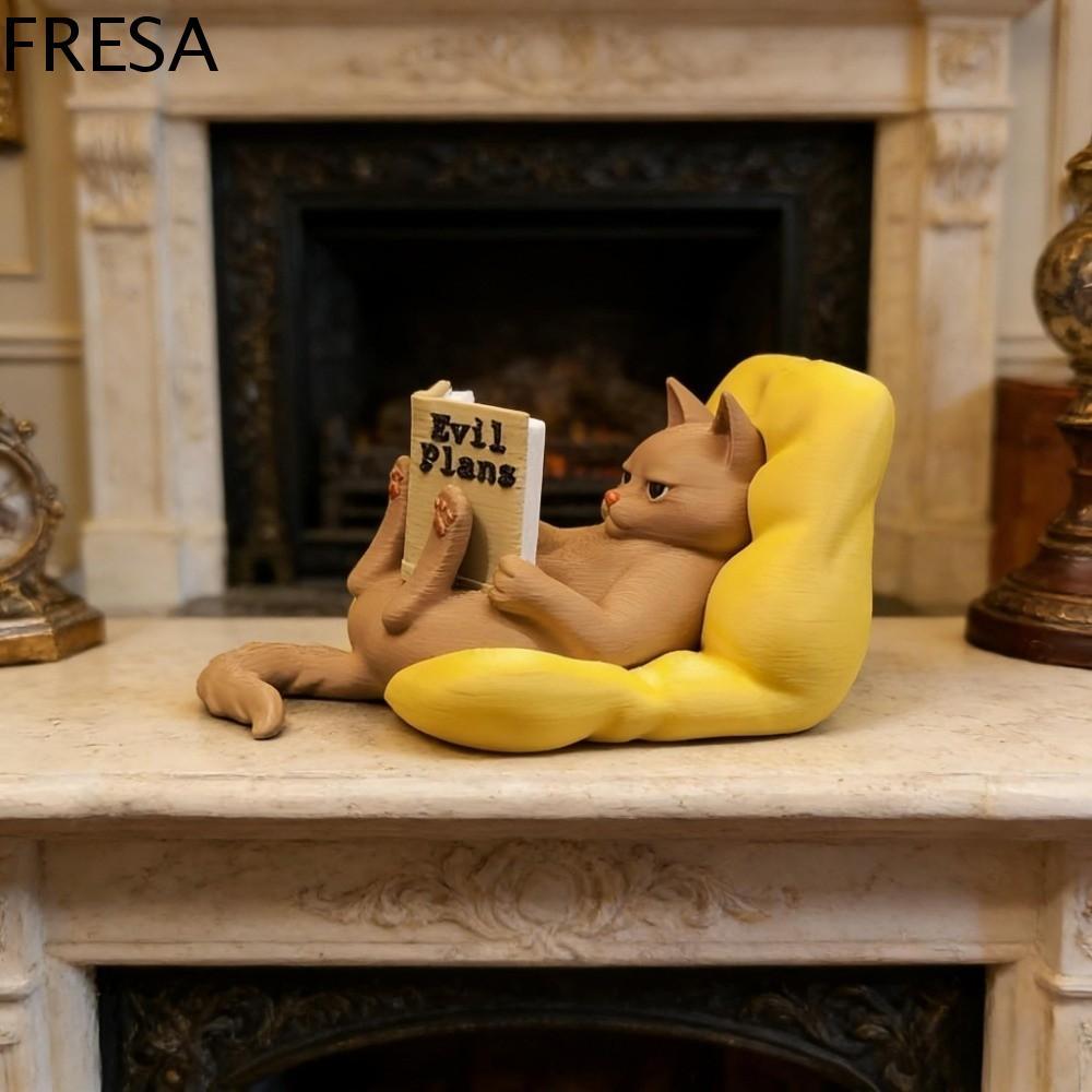 FRESA รูปปั้นแมว, 3D พิมพ์ Bookend อ่านตุ๊กตาแมว,ตกแต่งโต๊ะตลกขี้เกียจแมว Pose ตกแต่งบ้านเครื่องประดับแมวอ่าน Nook Accessory