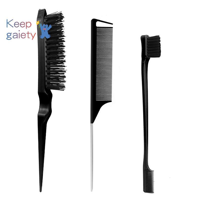 [Kpt-t] 3 ชิ้น Hair Styingb Hair Brush Set, Teasing Edge Brush Rat Tailb สําหรับ Curly/Straight/Wet/