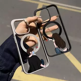 เคสแม็ก iPhone 17 16 15 14 13 12 11 Pro Max Plus ลายคู่รักน่ารัก ชายหญิง ขอบซิลิโคนนุ่มกันกระแทก ดีไซน์น่ารักสุดคิ๊วท