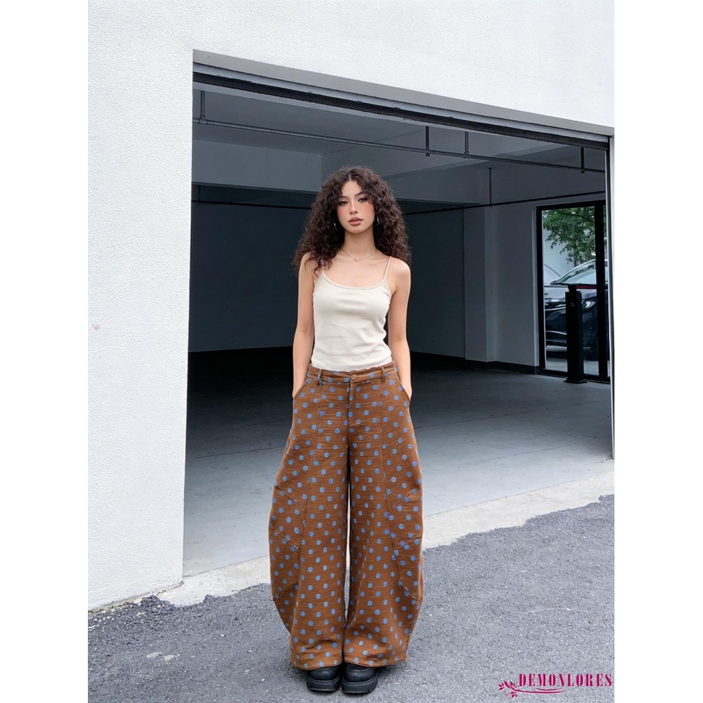 Demonlores-Women Dot Print Pants Casual Loose Fit Stylish Wide Leg Pants for Daily Life Vacation Party
