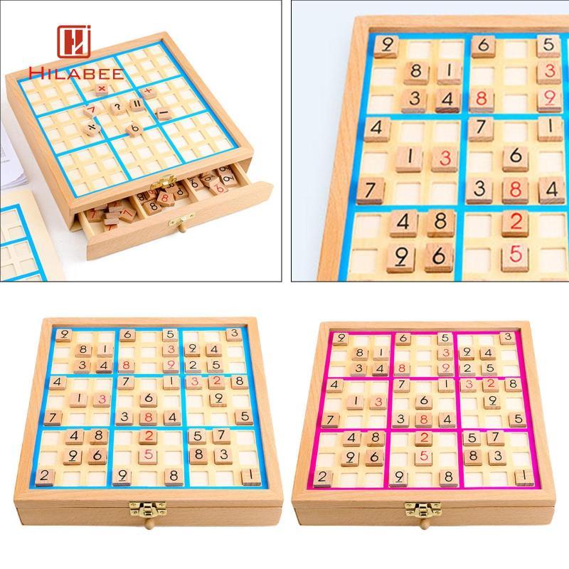 HILABEE ไม้ Sudoku เกมกระดาน Sudoku หมากรุกของเล่นแบบพกพาการศึกษาจํานวน Thinking Playset การเรียนรู้