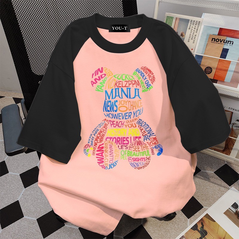 Basi💥เสื้อแฟชั่น เสื้อยืด oversize ผ้าฝ้าย100% แนวสตรีท ไม่ต้องรีดผ้า สวมใส่สบาย ผ้านิ่ม ลาย "Colorful Bear"