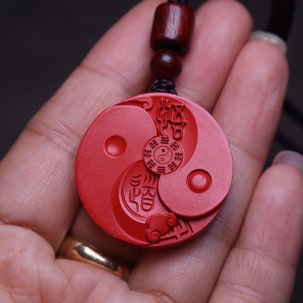 Cinnabar Yin Yang ห้าองค์ประกอบ Yin Yang Gossip Yin Yang ปลา Tai Chi จี้ Amulet ผู้ชายผู้หญิง Jiugon