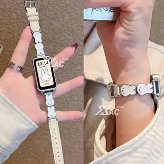 Miffy กระต่ายหนังนาฬิกาสําหรับ HUAWEI band 11/11Pro/10/9/8 น่ารักผู้หญิงหรูหราสําหรับ huawei band 8/9/10สายรัดข้อมือแฟชั่น ﻿