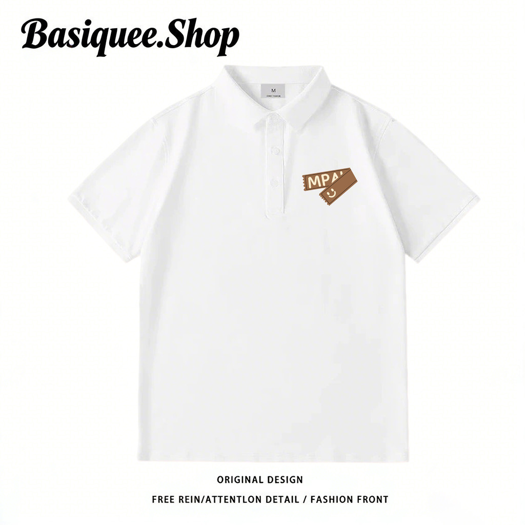 👔Top.basic👔เสื้อโปโล POLOมินิมอล พิมพ์ลาย‘’Smile MPA ’ คอปกแขนสั้น slim fitเสื้อ ผู้ชาย【COD】