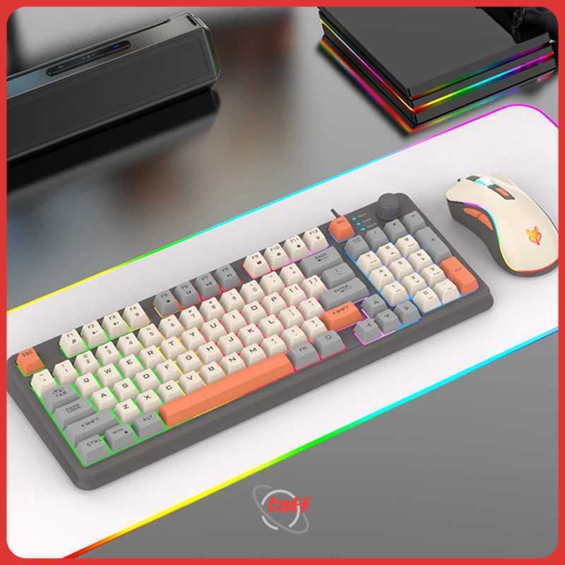 คีย์บอร์ดเกม RGB LED USB แบบมีสาย 94 คีย์ปุ่มด้านบนพร้อมเมาส์ - K820