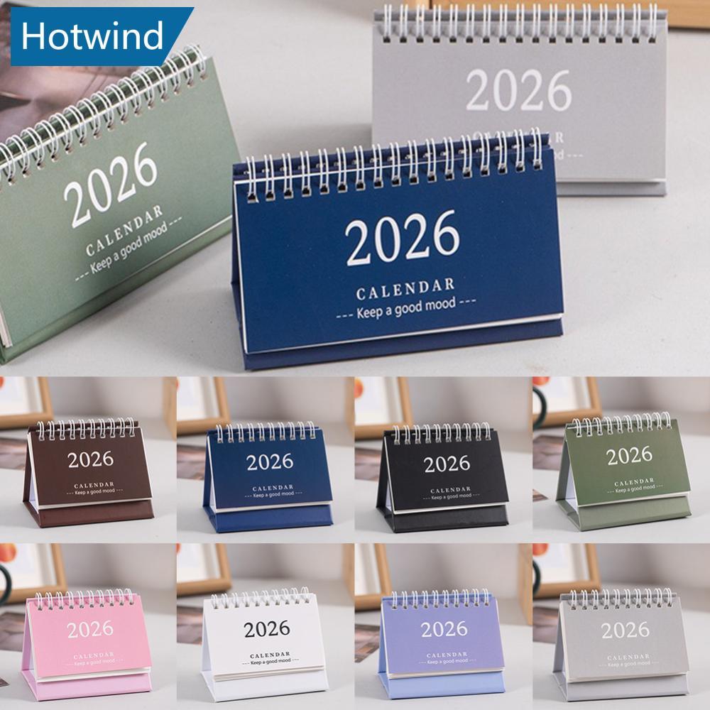 HW 2026 ปีใหม่สไตล์เรียบง่ายภาษาอังกฤษ Mini ปฏิทินตั้งโต๊ะเดสก์ท็อป Notepad ปฏิทินที่มีสีสันตกแต่ง Q