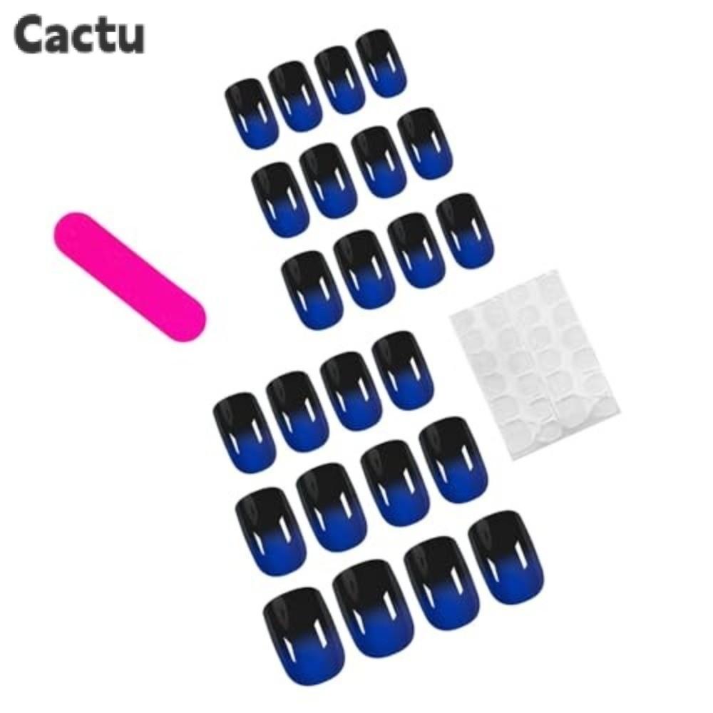 CACTU 24 ชิ้นคลุมทั้งหมดเล็บปลอม, ตะไบเล็บสั้นกดบนเล็บ, ของขวัญเล็บกาวนํากลับมาใช้ใหม่ชุดเล็บ Stiker