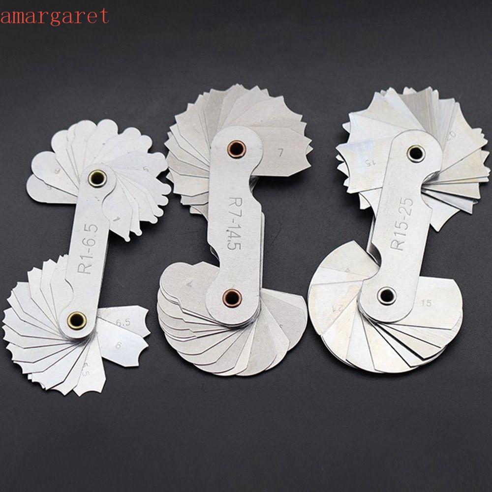 AMARGARET 16 ชิ้น/เซ็ต Radius Gauge Radius Fillet Gauge Arc เครื่องมือวัดสแตนเลสตัวอย่าง R Gauge