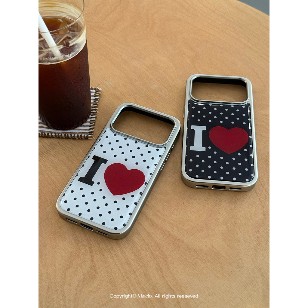 I love love Heart Polka Dot 2026 สไตล์ใหม่สไตล์เกาหลีสไตล์อินแฟชั่นเฉพาะคู่เหมาะสําหรับ iphone17pro/17promax เคสป้องกัน Apple 16 เคสโทรศัพท์ 16promax เคสป้องกัน 15/13/14 เคส 11/12