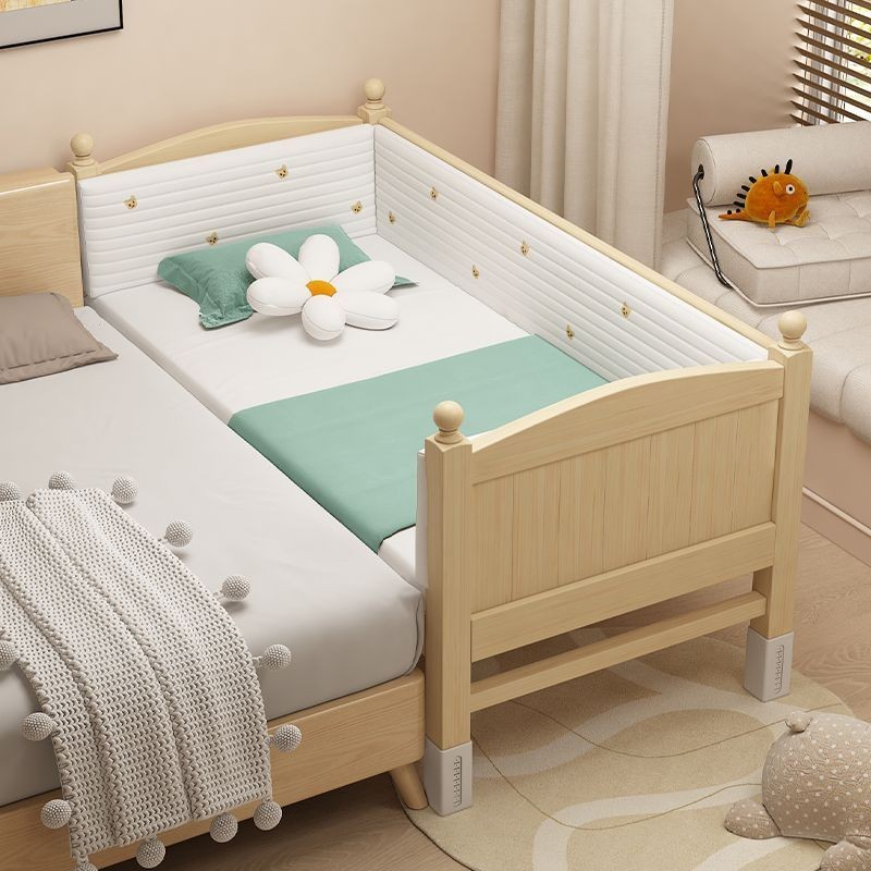 Solid wood children's splicing bed crib with wide guardrail adjustable height boy and girl bed