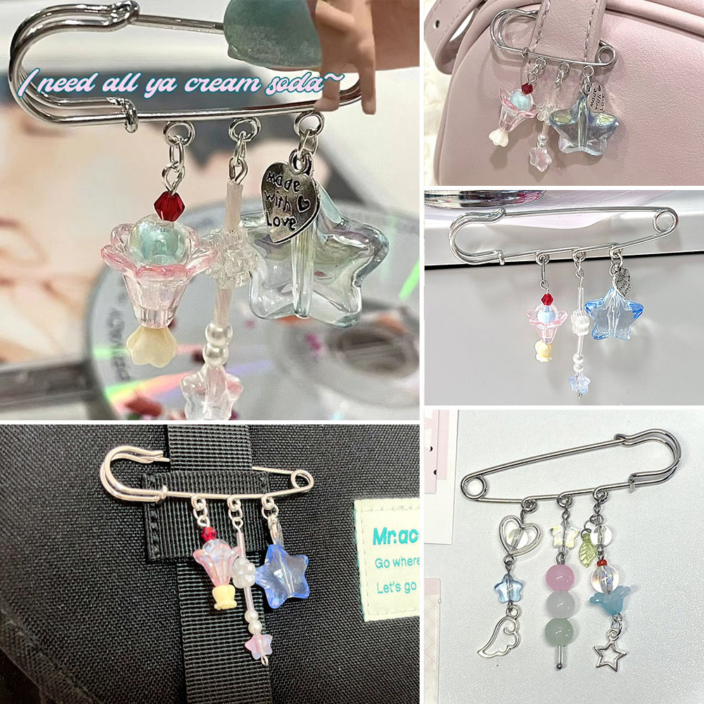 พวงกุญแจกระเป๋าอุปกรณ์เสริมลูกปัด Pins Star จี้ Pin เข็มกลัดน่ารักหวาน Y2k Simple