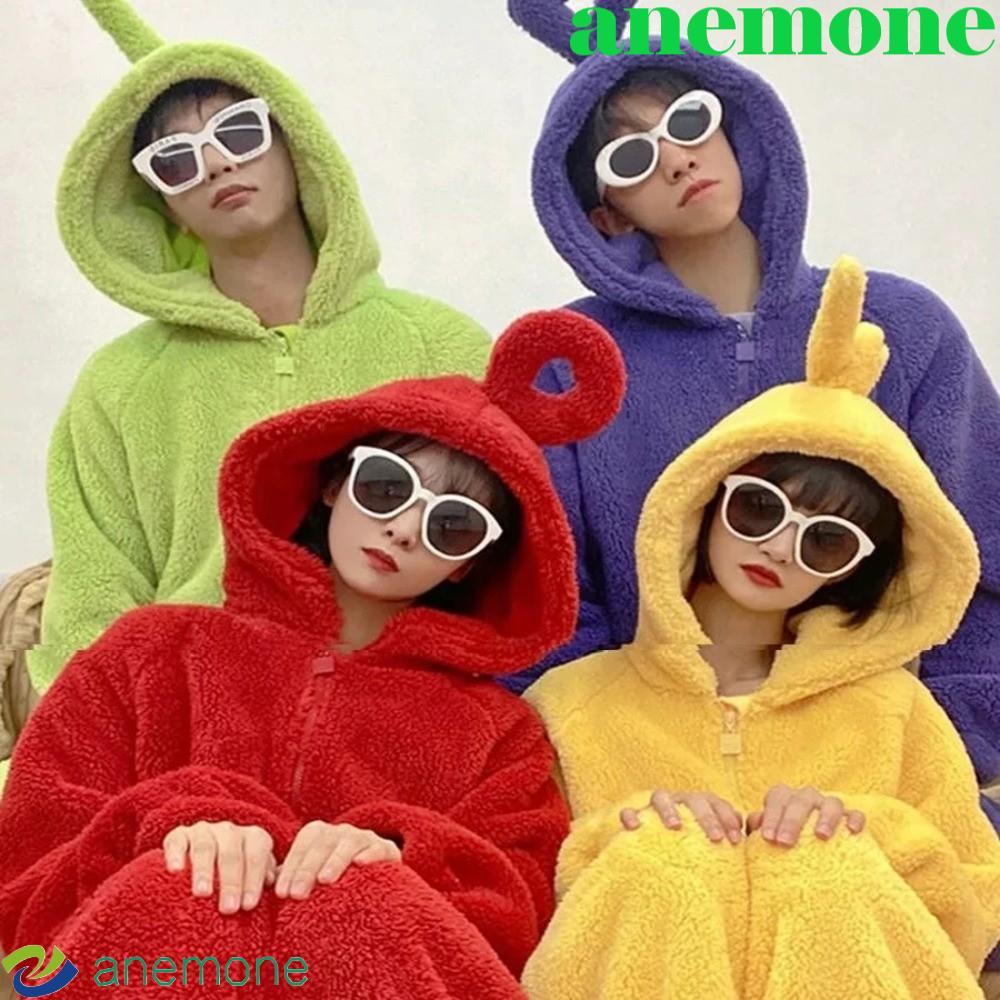 ANEMONE ชุดนอนคอสเพลย์ Teletubbies Tinky Winky & Laa-Laa Warm Hoodie ขนแกะ แฟชันน่ารัก