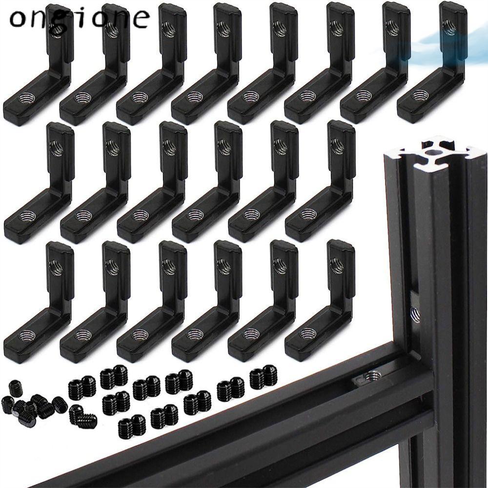 ONGIONE 20pcs ภายใน,พร้อมสกรู L-Shape มุม Connector, ฮาร์ดแวร์วงเล็บสีดํา 2020 Series Extrusion มุม 