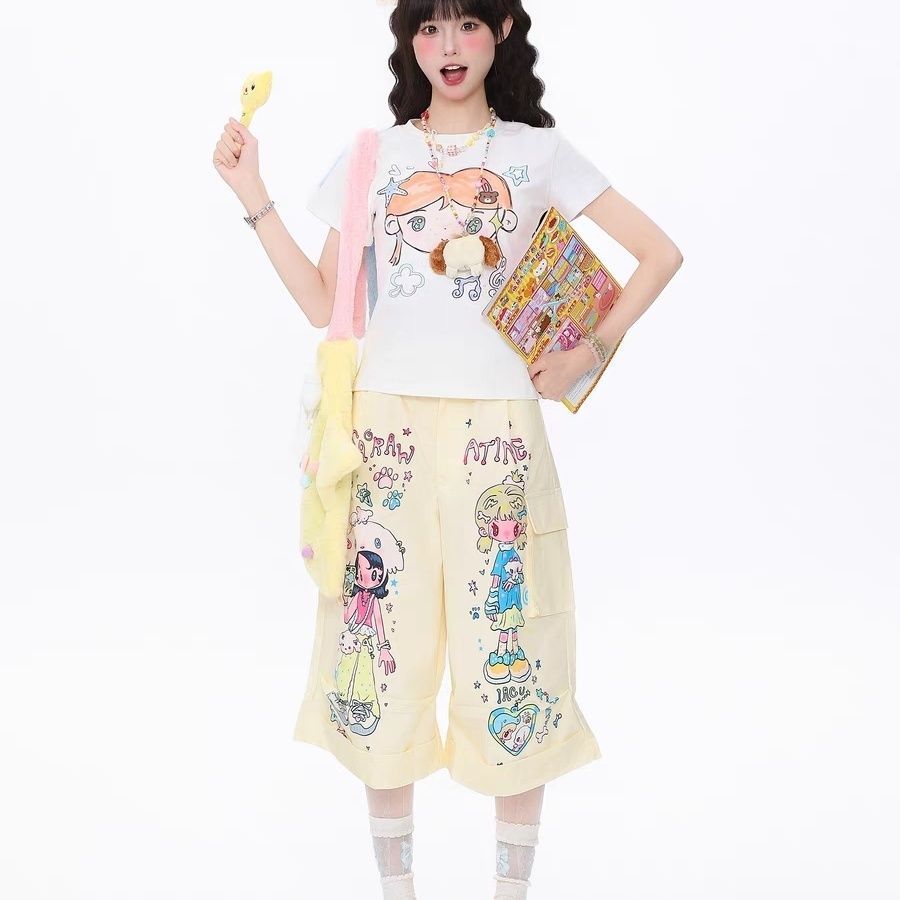 เสื้อยืดแขนสั้นผู้หญิง ลดริ้วรอย ลายพิมพ์เก๋ สไตล์ใหม่ รูปที่ 4
