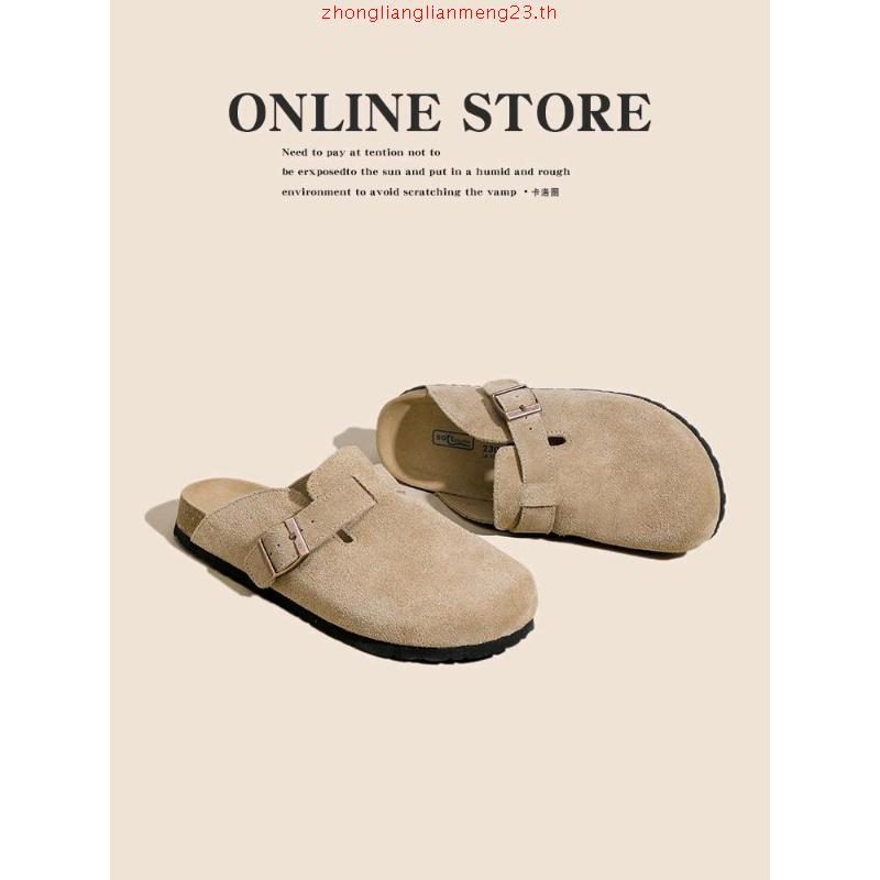 BOKEN Women Baotou Sandals Cow Suede Shoe top Mules