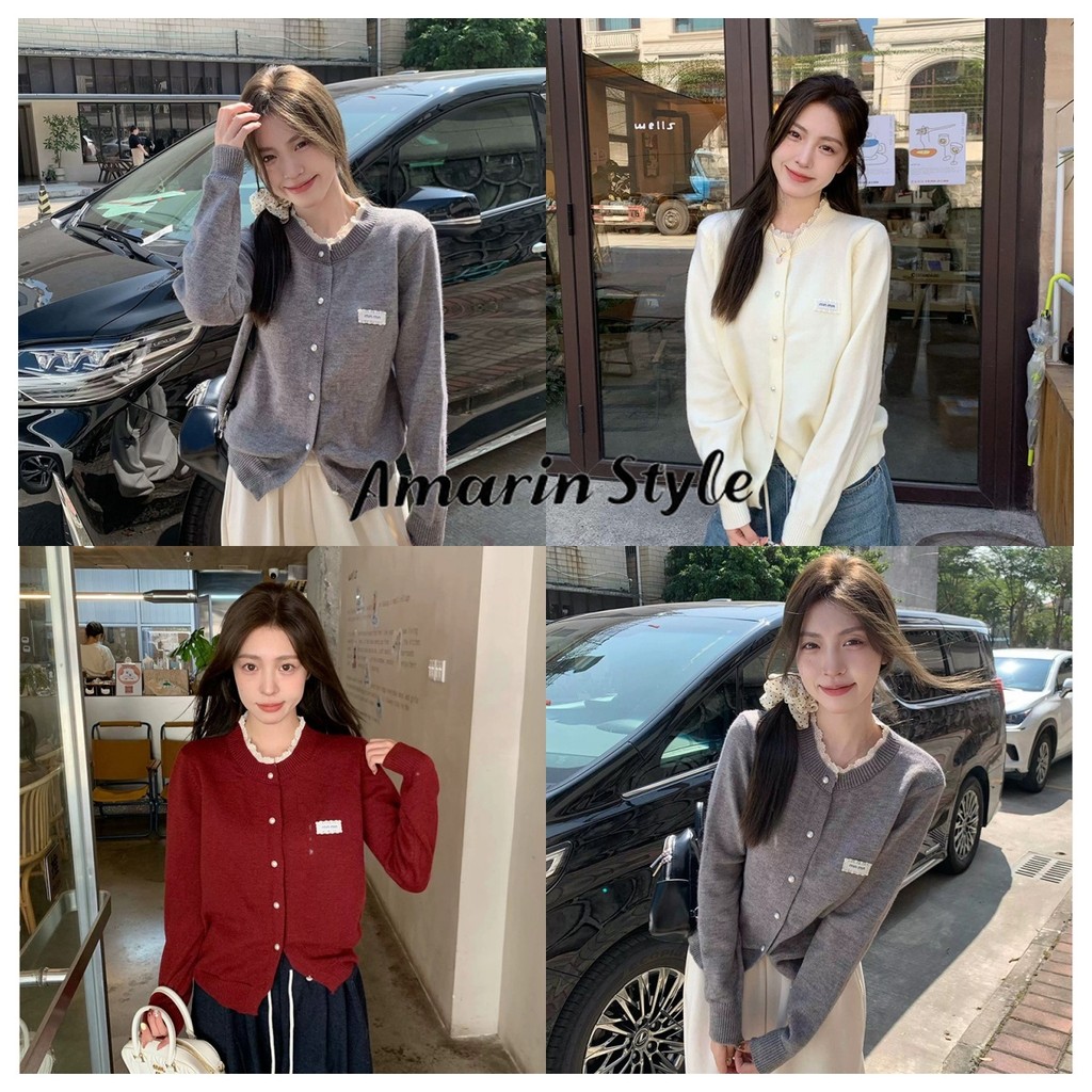 Amarin🌸พร้อมส่ง🌸 เสื้อแขนยาวไหมพรมคอกลม ผ้านุ่มนิ่ม ใส่สบาย น่ารักมาก ไซส์พอดีตัว W-H076