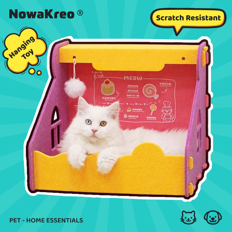Felt Cat House Food Truck Style Cat Bed Cute Design Semi Enclosed Cozy Pet Nest Scratchable ทนทาน Fe