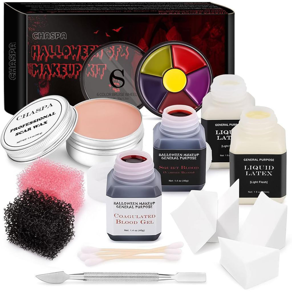 CHASPA ฮาโลวีน Liquid Latex เทคนิคพิเศษ SFX ชุดแต่งหน้าสําหรับปลอมแผลแต่งหน้า-รอยแผลเป็นขี้ผึ้ง + 2 