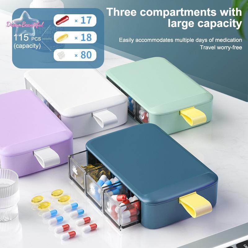 <DBFl-t> 3 กริดกล่องยาวัน Pill Organizer Travel อัตโนมัติ -up กล่องยาสําหรับกระเป๋าหรือกระเป๋าเก็บวิ