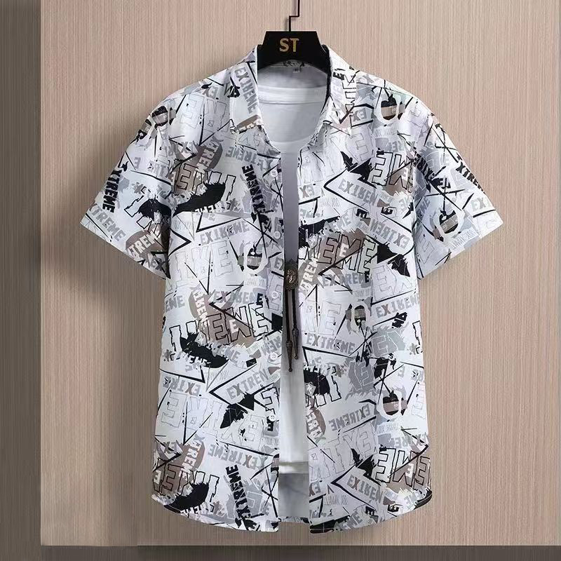 เสื้อดำคอปก เสื้อเชิ้ตแขนสั้นผู้ชาย พิมพ์ลาย 100% Polyester Dimension M-3XL