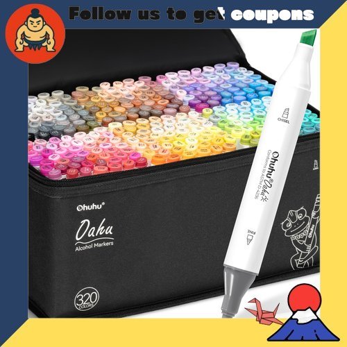 ปากกาเมจิกวาดภาพประกอบ Ohuhu แบบมาตรฐาน 320 สี 321 ด้าม หัวปากกาแบบหนาและแบบบาง สองด้าน ชุดสีครบครั