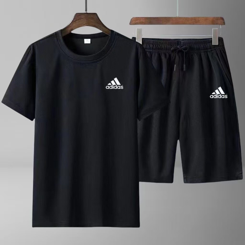 ชุดกีฬาผู้ชาย เสื้อยืดออกกำลังกายและกางเกงขาสั้น แห้งเร็ว คอกลม