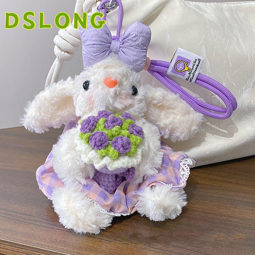 DSLONG จี้ตุ๊กตากระต่ายหูใหญ่ ตุ๊กตาการ์ตูน Bowknot ของขวัญสำหรับแขวนและตกแต่ง