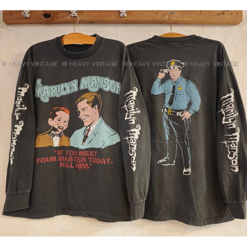 MARILYN MANSON IF YOU MEET YOUR MASTER Long Sleeve Bio Washed เสื้อวินเทจ เสื้อทัวร์ วงร๊อค heavy vintage