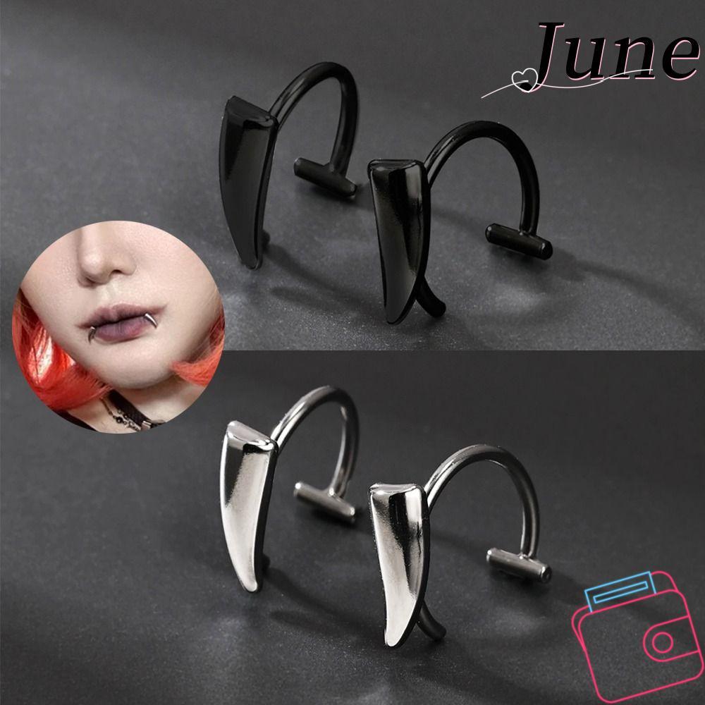 JUNEGOODS แหวนปากปลอม, Vampire Fang Shape Punk Non Piercing เครื่องประดับ, อินเทรนด์สแตนเลส Non-Pier