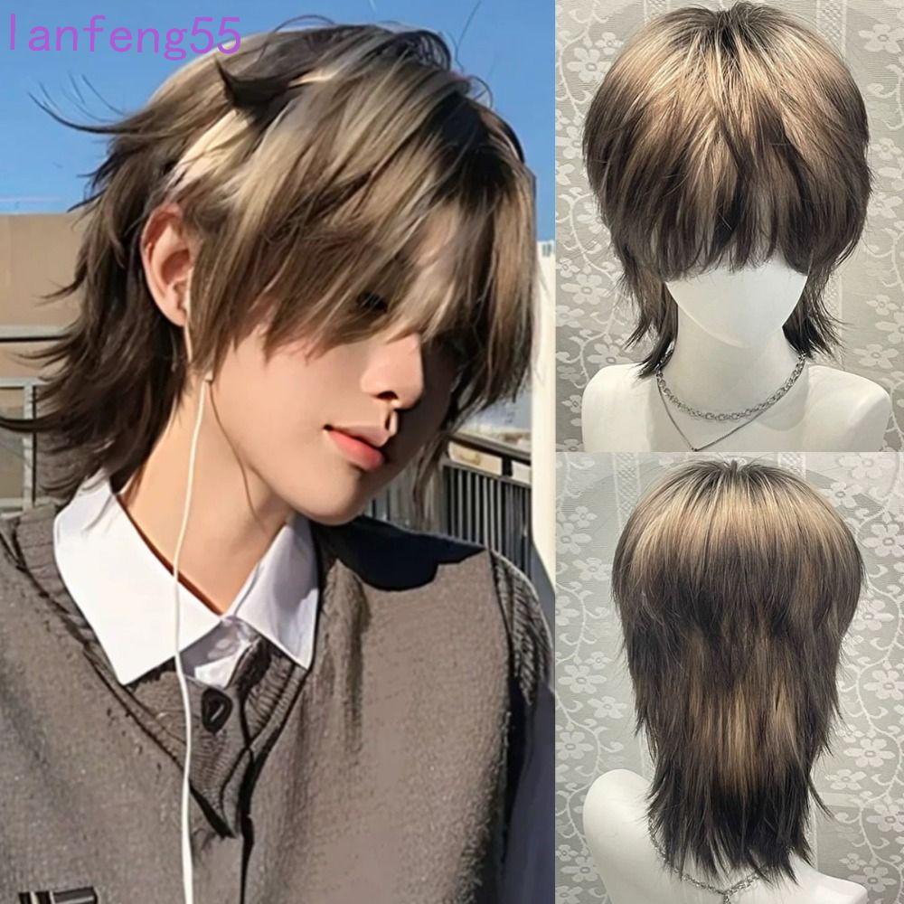 JETTY Anime Cosplay Wig - Cat Siamese Black Gold Wolf-Tail Mullet Style Wig, Natural Short Colored H