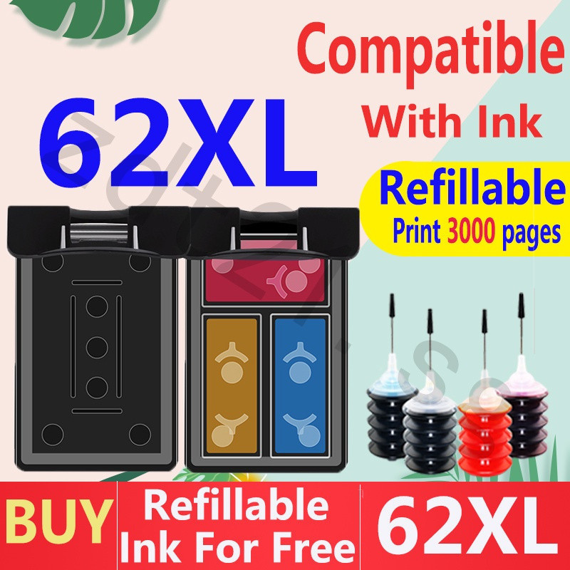 Hp 62xl ตลับหมึก hp62xl hp 62 xl เติม filterabe ใช้งานร่วมกับ 5545 5542 5544 8040 8045 5640 5642 554