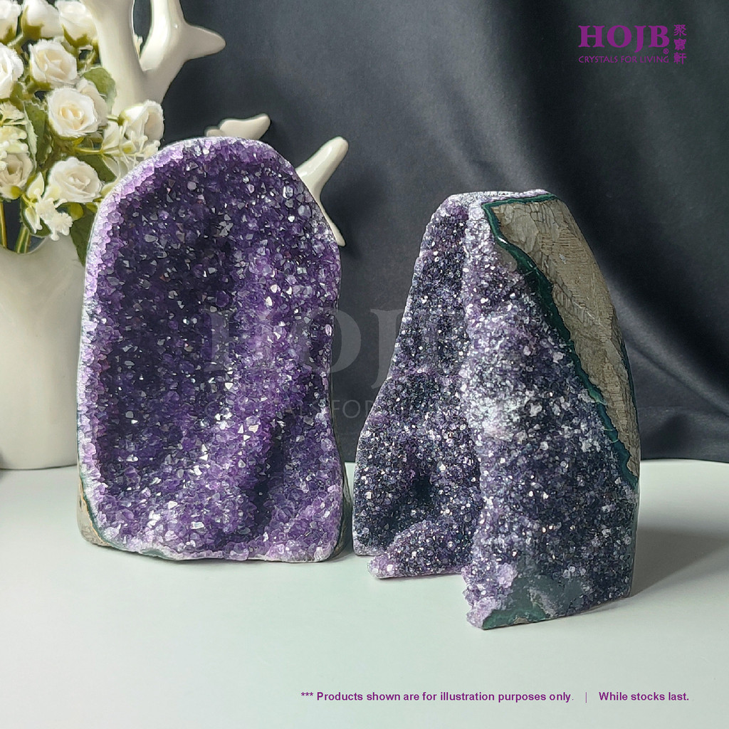 HOJB เกรดยอดนิยม Uruguya Amethyst 6AA คริสตัลดอกไม้ Druze Stone 125-145 มม.สาย Petunia 6AA เทียนน้ํา