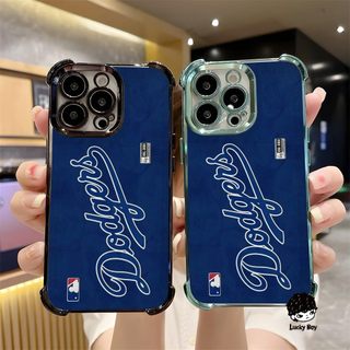 แบรนด์แฟชั่น LA Dodgers หรูหราสี่มุม Anti Drop Electroplated เคสโทรศัพท์สําหรับ 17 Pro Max 16 15 14 13 12 11 Pro Max 8 7 Plus X XR Xs Max Air Soft TPU กล้องกันกระแทก